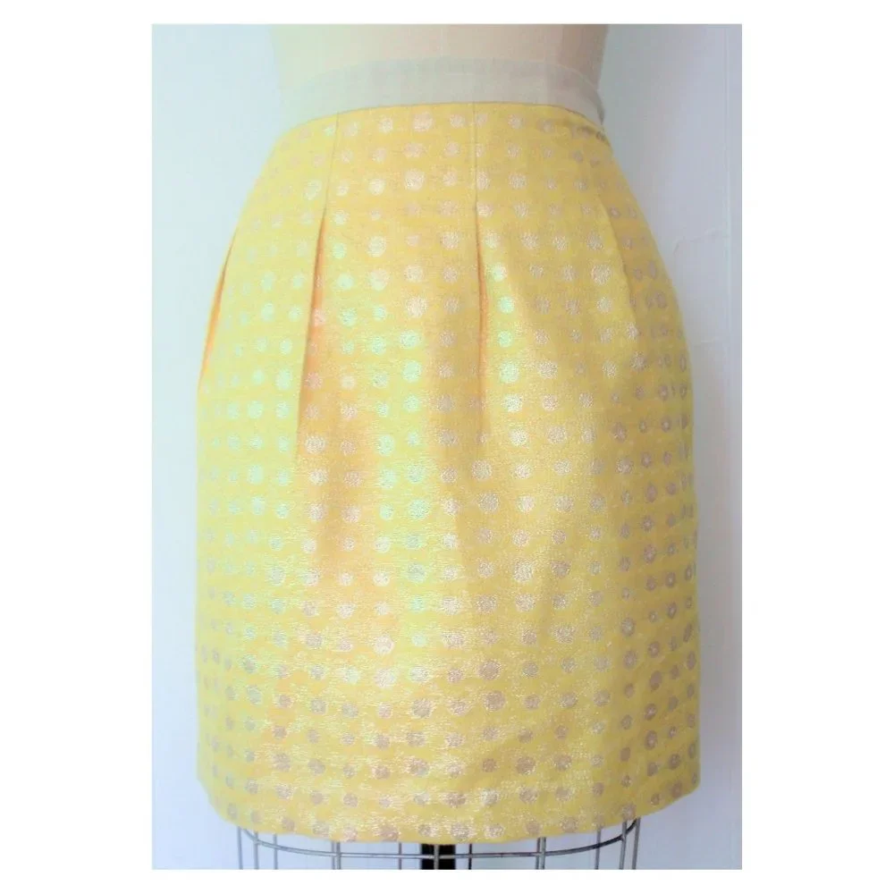 LOFT YELLOW GOLD POLKA DOT METALLIC SHIFT SKIRT 14 NWT